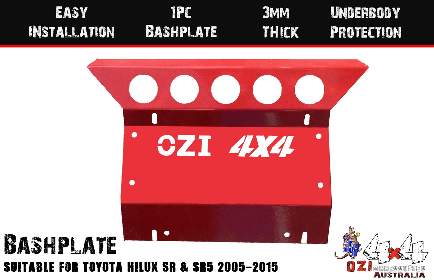 1 Piece Steel Bash Plate Red Suitable For Toyota Hilux Year 2005-2015 - OZI4X4 PTY LTD