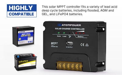 ATEM POWER MPPT Solar Charge Controller Solar Panel Battery Regulator 12V/24V 20A With USB - OZI4X4 PTY LTD