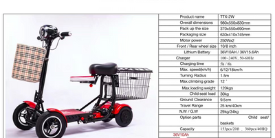 TTX  Four Wheels Version 36V 10Ah Lithium Battery Electric Scooter