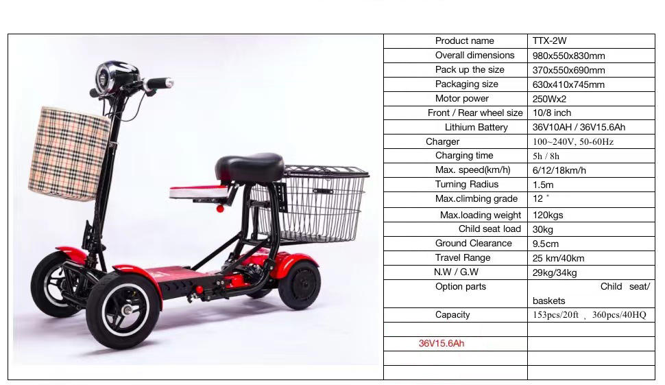 TTX Four Wheel Version 36V15 6Ah Lithium Battery Electric Scooter