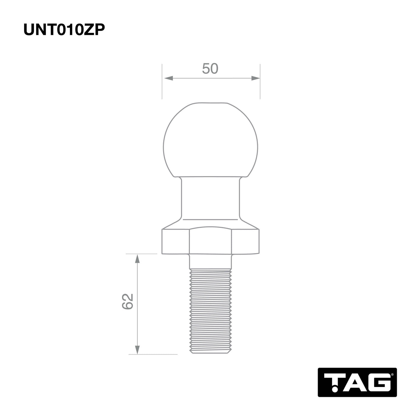 TAG Zinc Plated Tow Ball - 50mm, 3.5 tonne - OZI4X4 PTY LTD