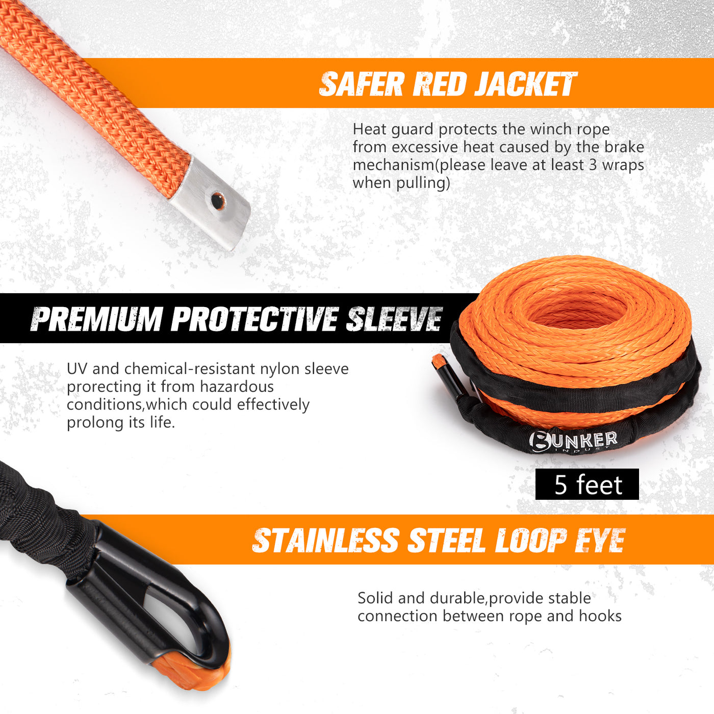 Orange Synthetic Winch Rope Kit,3/8" x 100' 23809LBS Winch Line Cable Replacement with Protective Sleeve+Winch Fairlead+Hook (Online only) - OZI4X4 PTY LTD