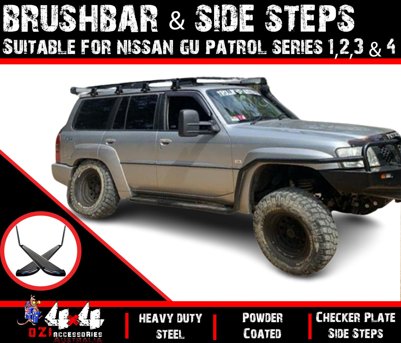 Side Steps & Brush Bars Suits Nissan Patrol GU Series 1,2,3 for 1998-2015 - OZI4X4 PTY LTD