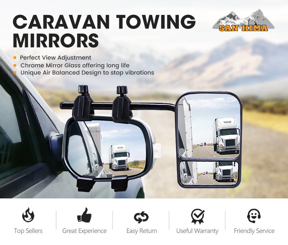 Towing Mirrors Pair Clip on Multi Fit Clamp On Towing Caravan 4X4 Trailer (Online Only) - OZI4X4 PTY LTD