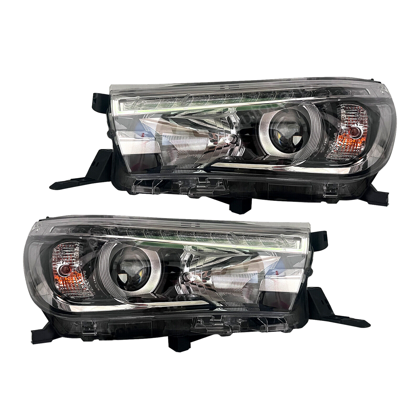 Black LED DRL Projector Headlights Dynamic Blinker Suitable for Toyota Hilux Revo 2015-2021 - OZI4X4 PTY LTD