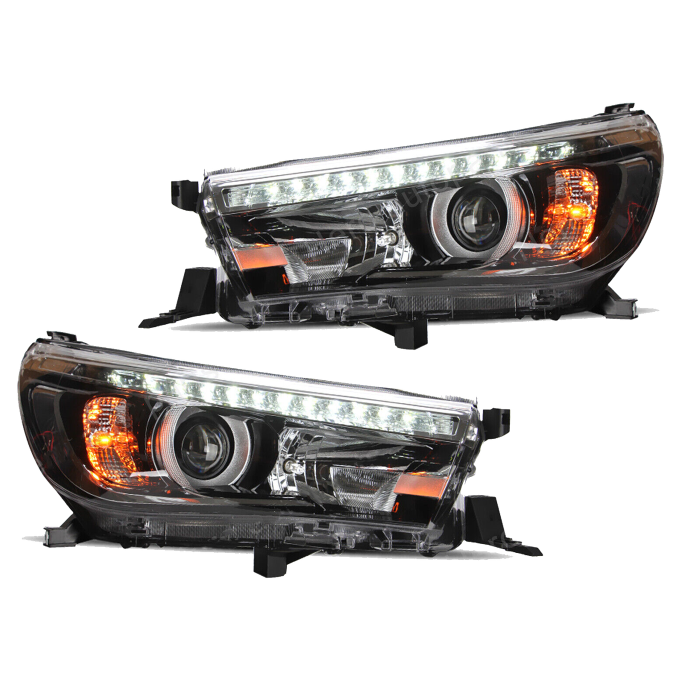 Black LED DRL Projector Headlights Dynamic Blinker Suitable for Toyota Hilux Revo 2015-2021 - OZI4X4 PTY LTD