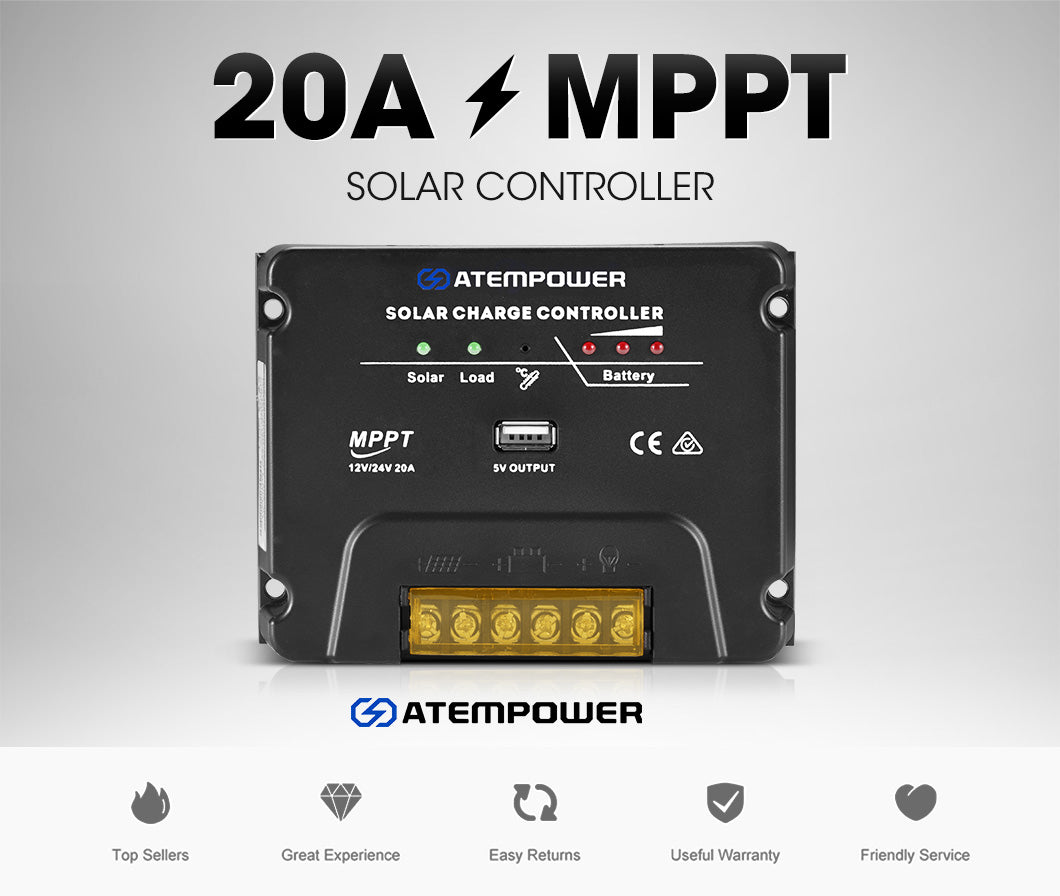 ATEM POWER MPPT Solar Charge Controller Solar Panel Battery Regulator 12V/24V 20A With USB - OZI4X4 PTY LTD