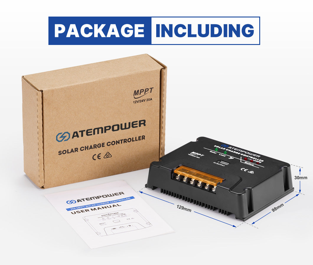 ATEM POWER MPPT Solar Charge Controller Solar Panel Battery Regulator 12V/24V 20A With USB - OZI4X4 PTY LTD