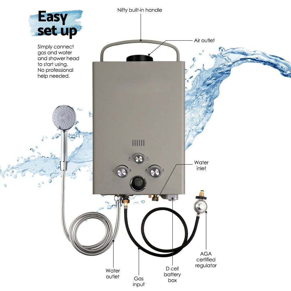 Gas Hot Water Heater Portable Shower Pump Camping LPG Caravan Outdoor (Online Only)