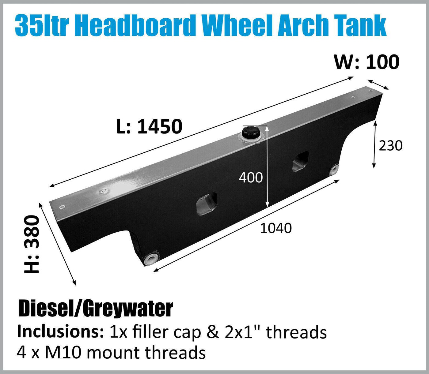 Dual Cab Ute Wheel Arch Diesel Tank Headboard 35L 4x4 4WD (Online Only)