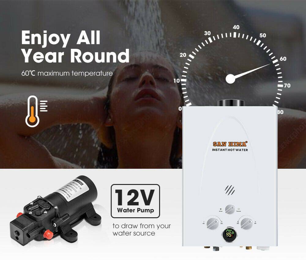 Portable Gas Hot Water Heater System 8L Outdoor Camping Shower (Online Only)
