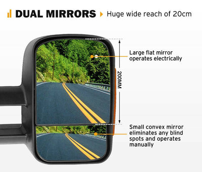 Extendable Towing Mirror Suits Isuzu Dmax TFR TFS / Holden Rodeo / Colorado RC (Non Blinker)