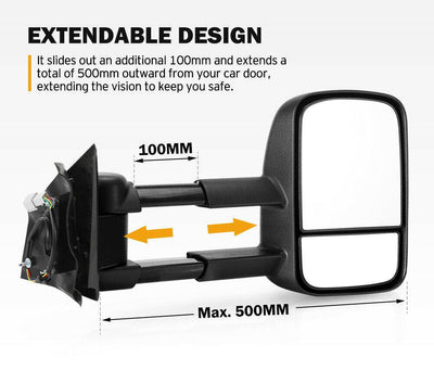 Extendable Towing Mirror Suits Isuzu Dmax / Mux / Holden Colorado 2012-2020 (Non Blinker)