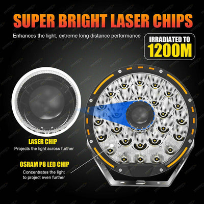 9" Laser LED Driving Spot Lights Round Offroad SUV 4x4 Truck Headlights - OZI4X4 PTY LTD