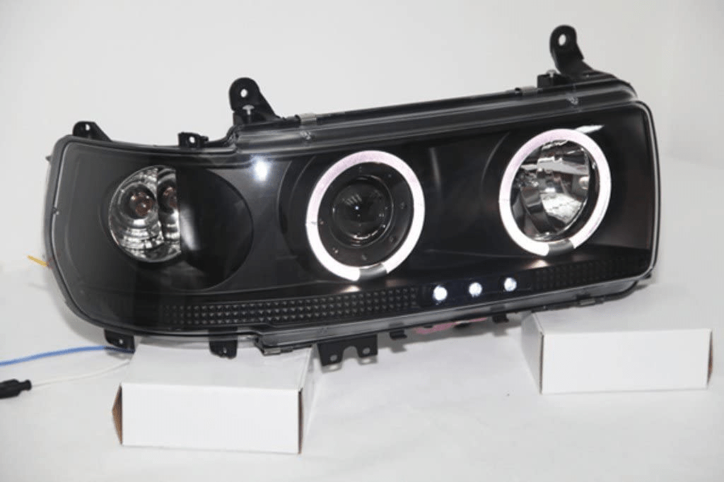 Angel LED Pair of Headlight Suits Toyota Landcruiser 80 Series (Black)