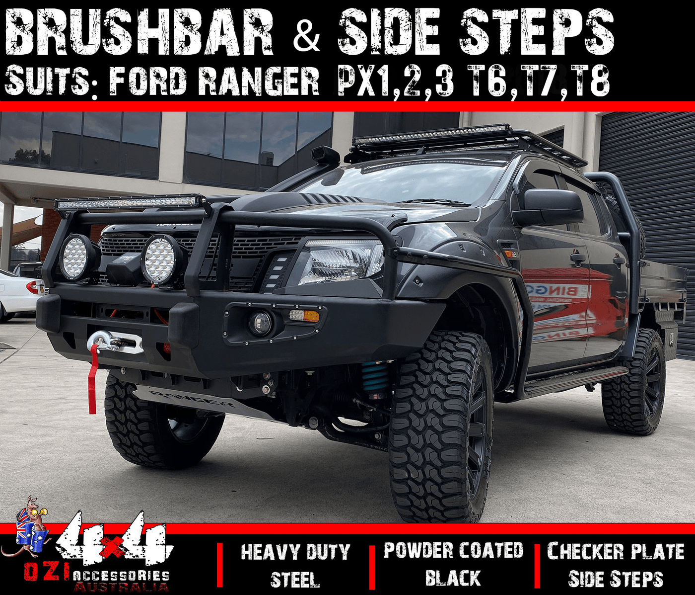 Side Steps & Brush Bars Suits to Ford Ranger PX1,2,3 Dual Cab (Fixed Type) - OZI4X4 PTY LTD