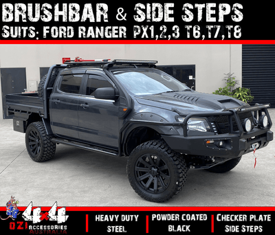 Side Steps & Brush Bars Suits to Ford Ranger PX1,2,3 Dual Cab (Fixed Type) - OZI4X4 PTY LTD
