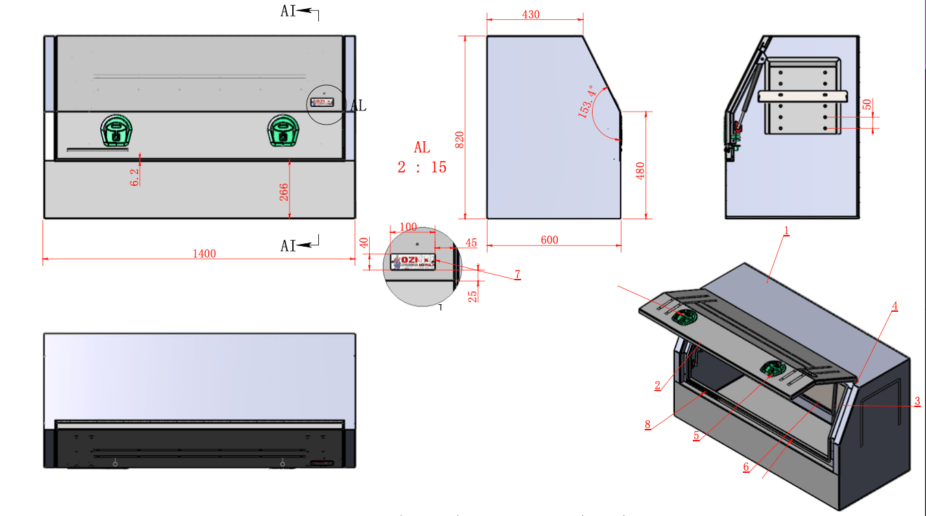 1400MM Half Door - Aluminium Tool Box Black (Pre Order) - OZI4X4 PTY LTD