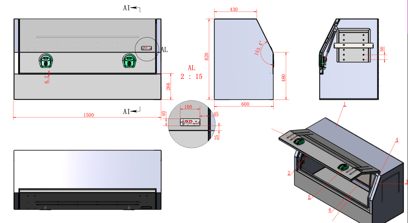 1500MM Half Door - Aluminium Tool Box Black (Pre Order) - OZI4X4 PTY LTD