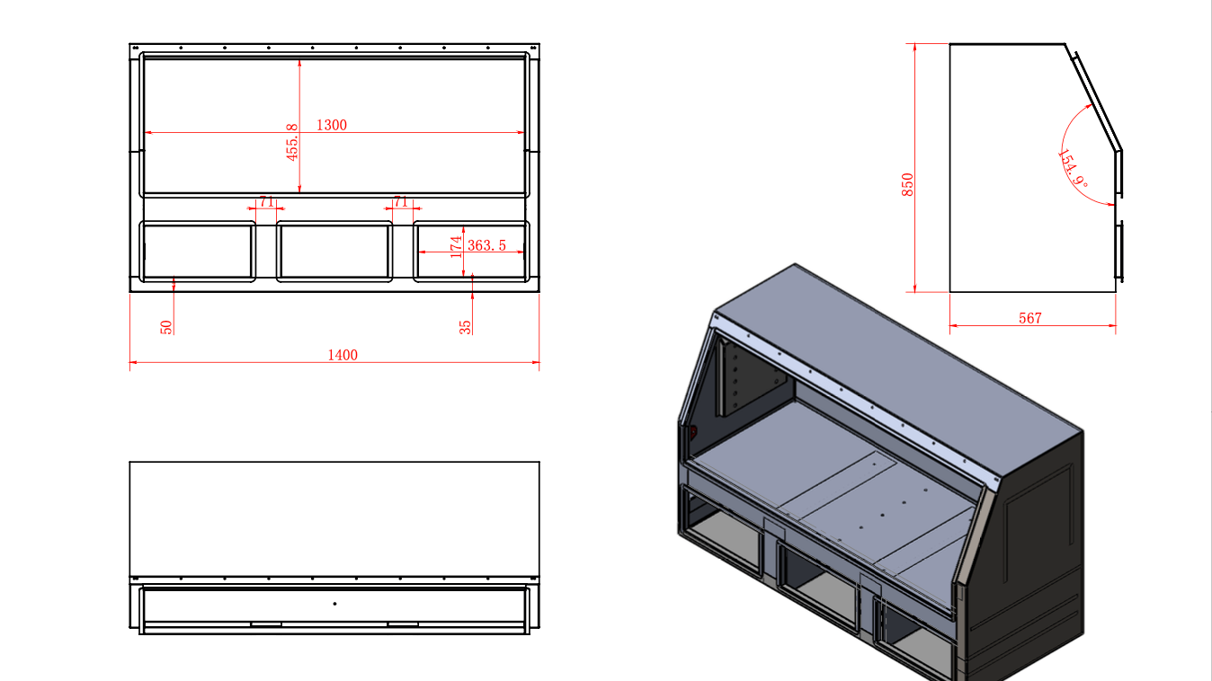 1400MM Half Door + 3 Drawer - Aluminium Tool Box Black  (Pre Order) - OZI4X4 PTY LTD