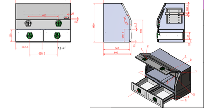 1200MM Half Door + 2 Drawer - Aluminium Tool Box Black (Pre Order) - OZI4X4 PTY LTD