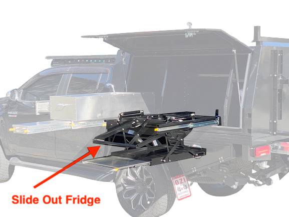 70 Litre Fridge Slide Out + Slide out Bench Suits All Canopies - OZI4X4 PTY LTD