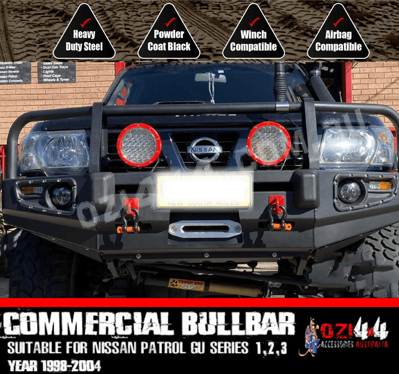 Commercial Bullbar Suits Nissan Patrol GU Series 1,2,3 1998-2004 - OZI4X4 PTY LTD