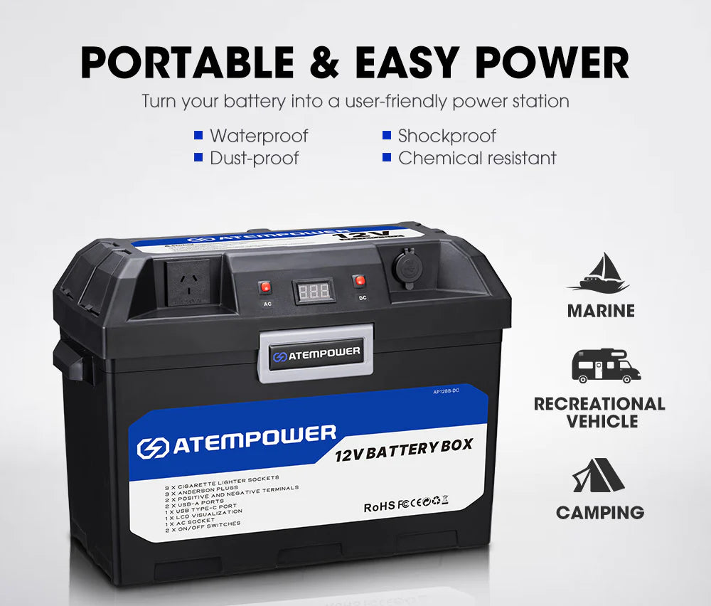 ATEM POWER Battery Box built-in VSR Isolator with 500W Inverter + 12V 135Ah AGM Battery (Online Only) - OZI4X4 PTY LTD