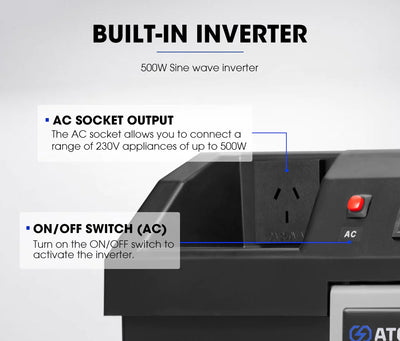 ATEM POWER Battery Box built-in VSR Isolator with 500W Inverter + 12V 135Ah AGM Battery (Online Only) - OZI4X4 PTY LTD