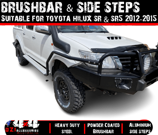 Side Steps & Brush Bars Suits Toyota Hilux SR & SR5 2012-2015 (Aluminium Floor)