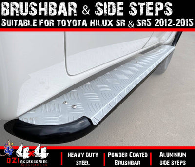 Side Steps & Brush Bars Suits Toyota Hilux SR & SR5 2012-2015 (Aluminium Floor)