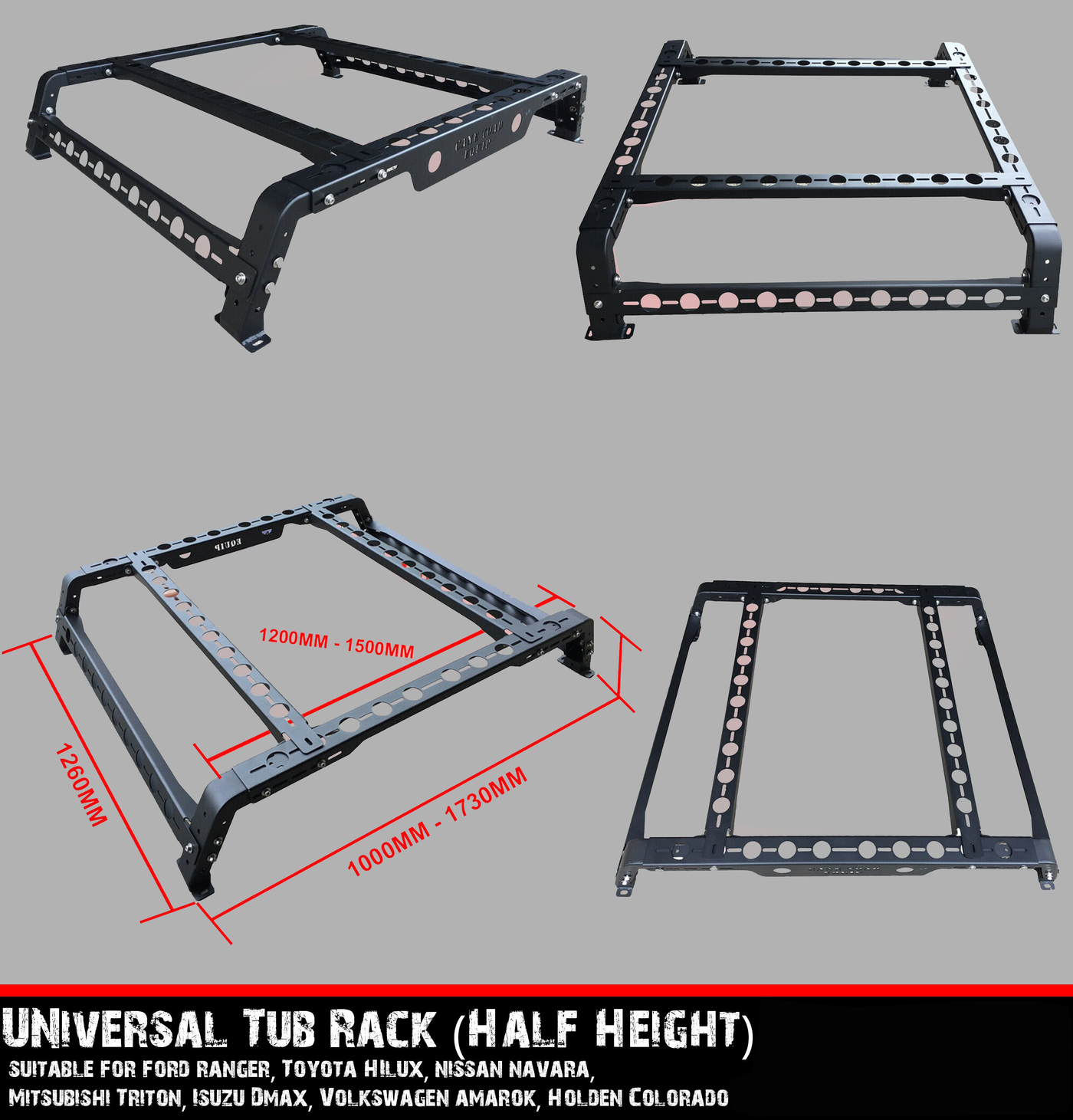 Ute Tub Rack Half Height Universal Fitment - OZI4X4 PTY LTD