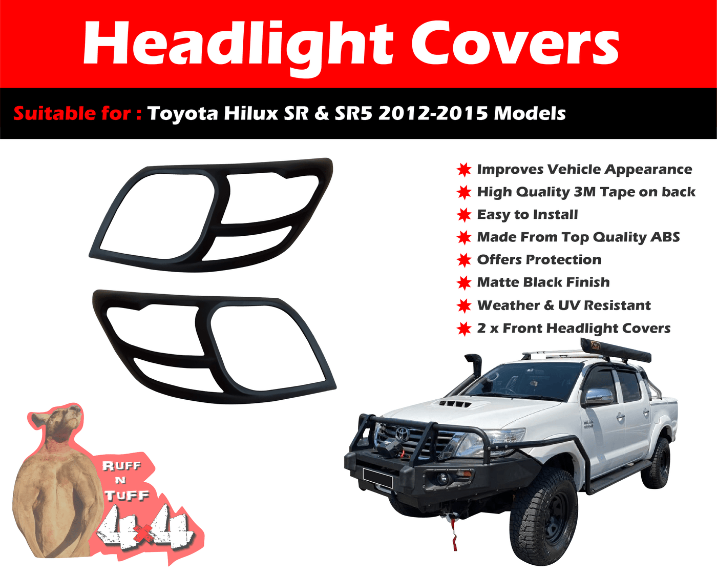 Front Head Light Cover Protector Light Cover compatible with Toyota Hilux SR & SR5 2012-2015
