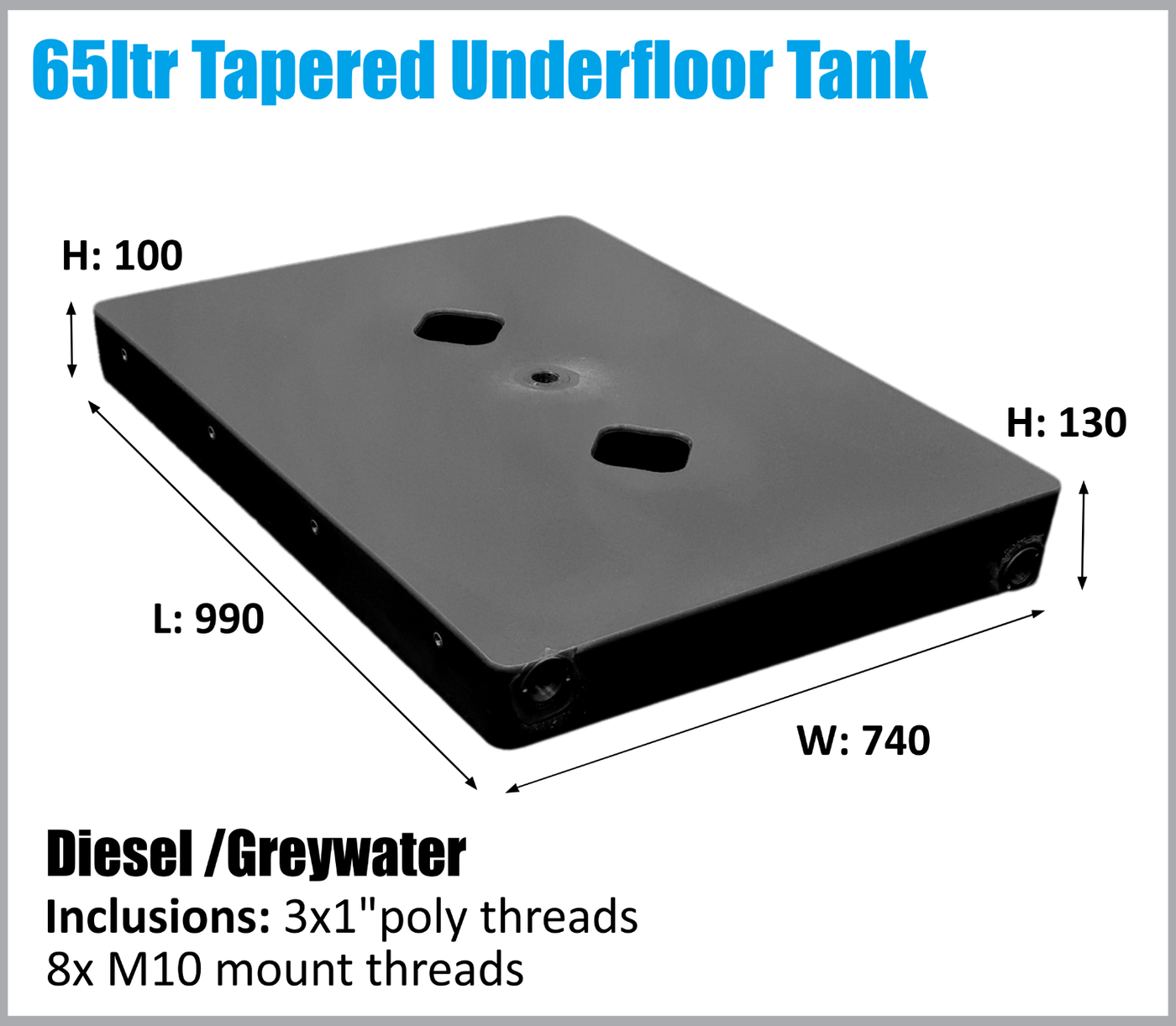 65LTR Diesel Tapered Under Tray Tank UTE 4X4 (Online Only)