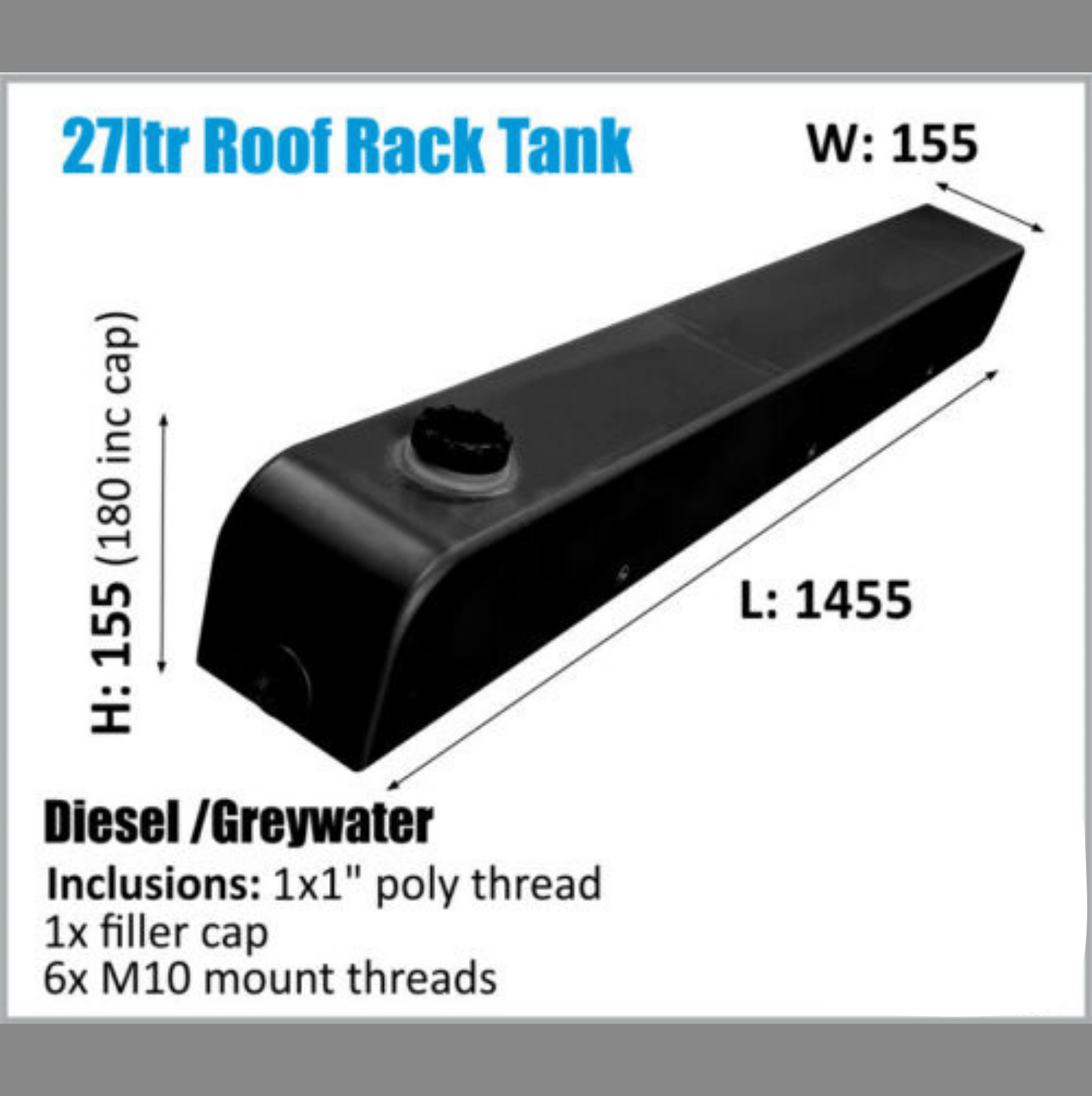 27L Diesel Roof Rack Tank UTE 4X4 (Online Only)