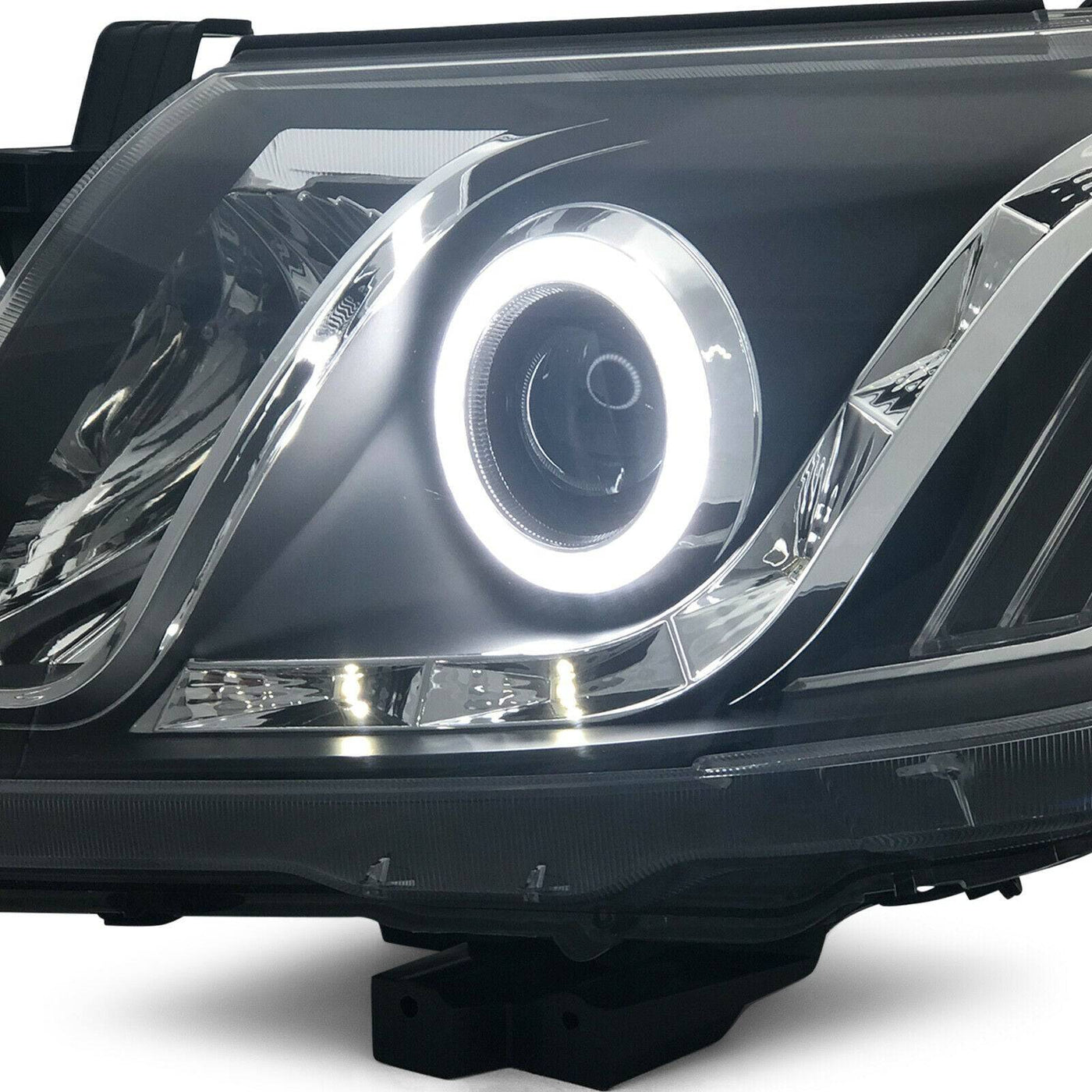 Black Headlights DRL Halo Projector Suits Toyota Hilux N70 2012-2015 (Online Only)