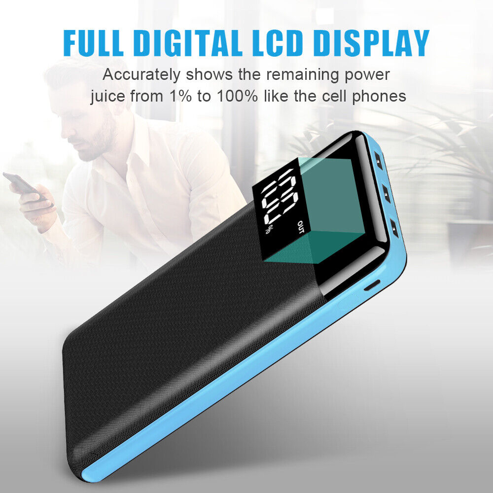 External 500000mAh Charger Power Bank Portable LCD 3USB Battery for Mo
