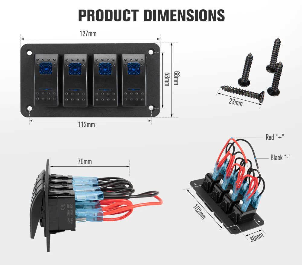 4 Gang Rocker Switch Panel (Online Only) - OZI4X4 PTY LTD