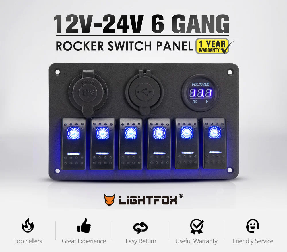 6 Gang LED 12V 24V ON OFF Toggle Rocker Switch Panel (Online Only) - OZI4X4 PTY LTD