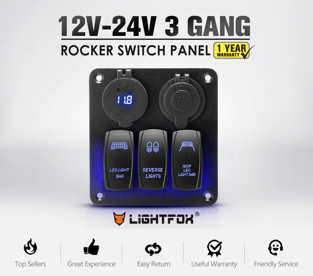 3 Gang Rocker Switch Panel ON-OFF Toggle Voltmeter 12V 24V (Online Only) - OZI4X4 PTY LTD