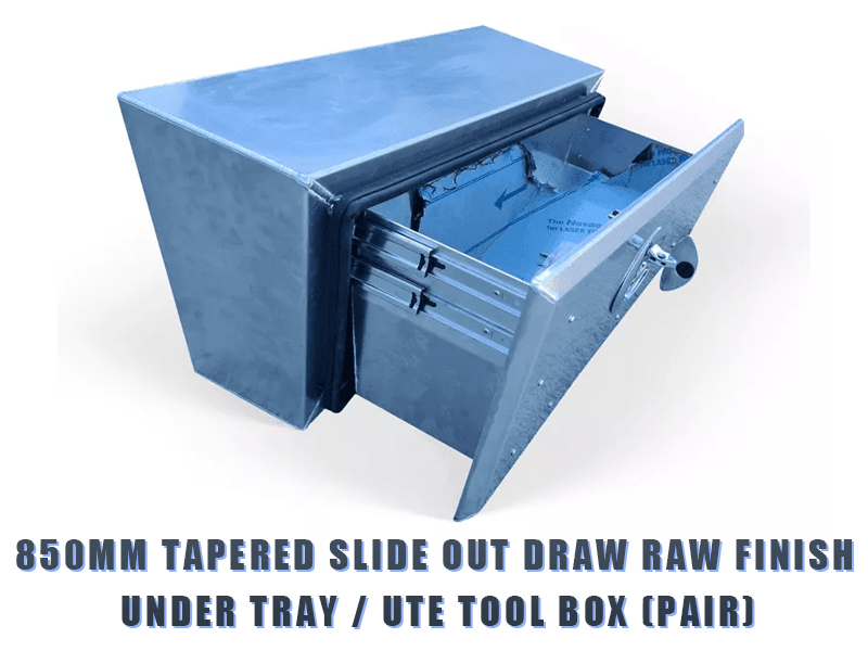 850MM Tapered Slide Out Draw Raw Finish Under Tray / Ute Tool Box (Pair) - OZI4X4 PTY LTD